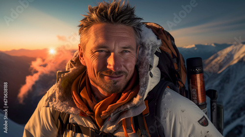 Mountain Expedition portrait, trekking and Travel Adventure, Generative AI © PaputekWallArt