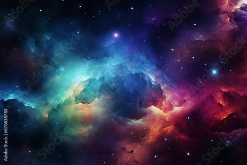 Abstract colorful cosmos background. Planets and galaxies, sky and stars in universe.