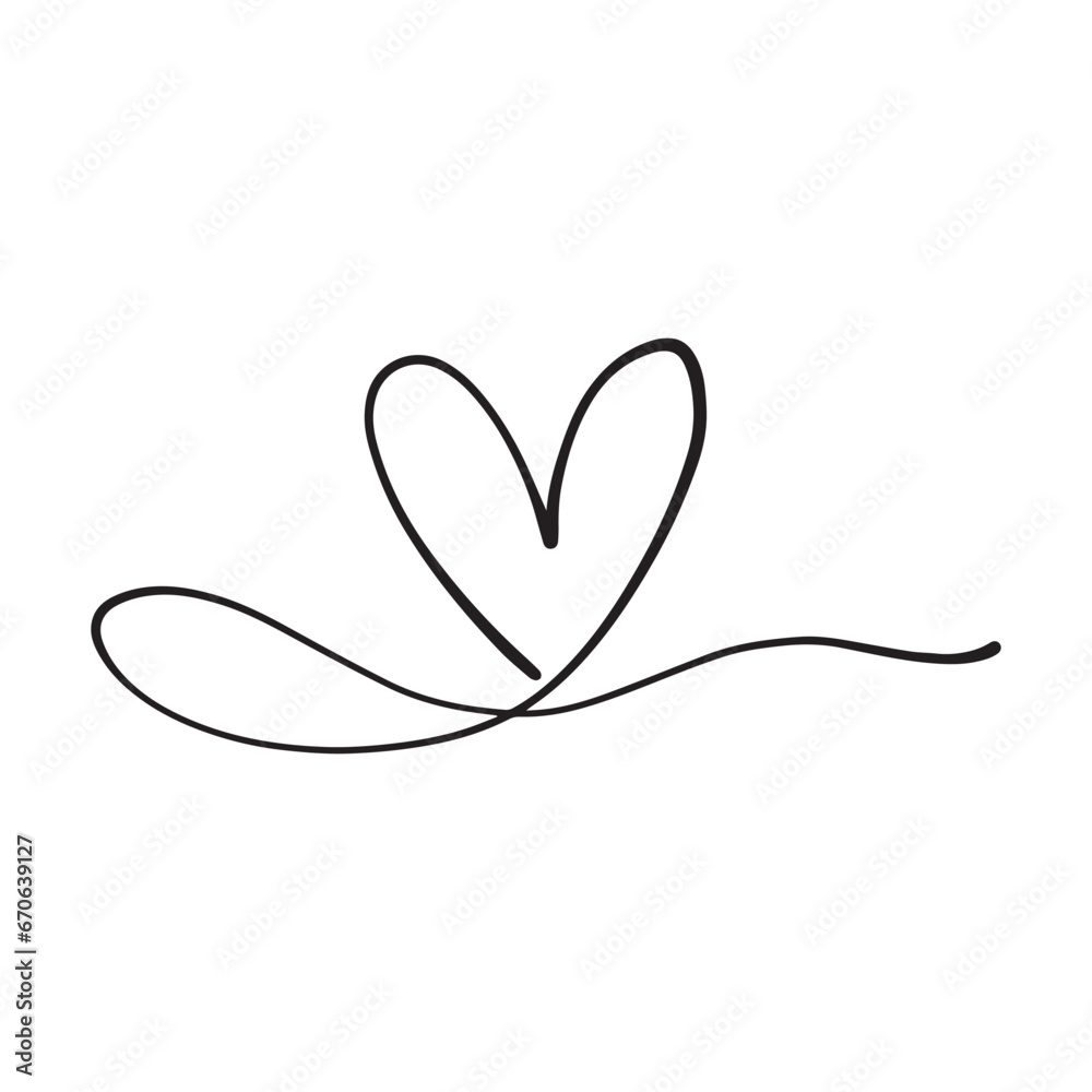 Hand drawn heart symbol divider border frame icon for love, romantic trendy doodle art for decoration background element in a glyph pictogram illustration