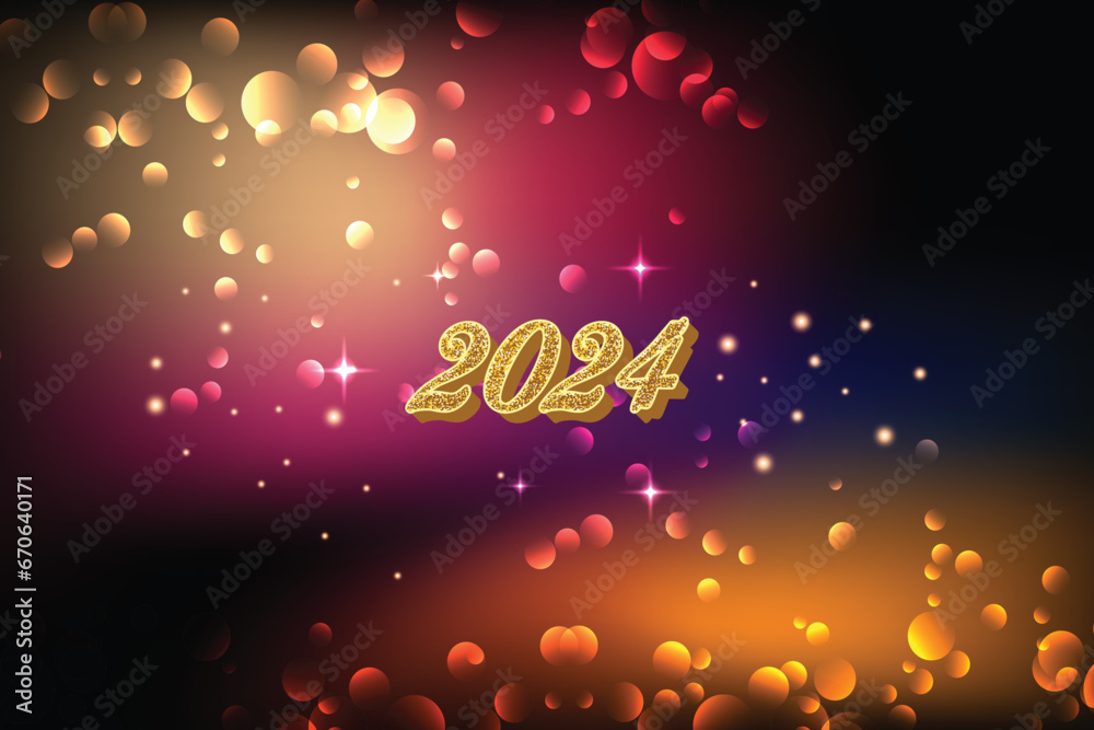 Naklejka premium Happy New Year 2024 with sparkling festival numbers full of beautiful colors happy New Year 2024 celebration.
