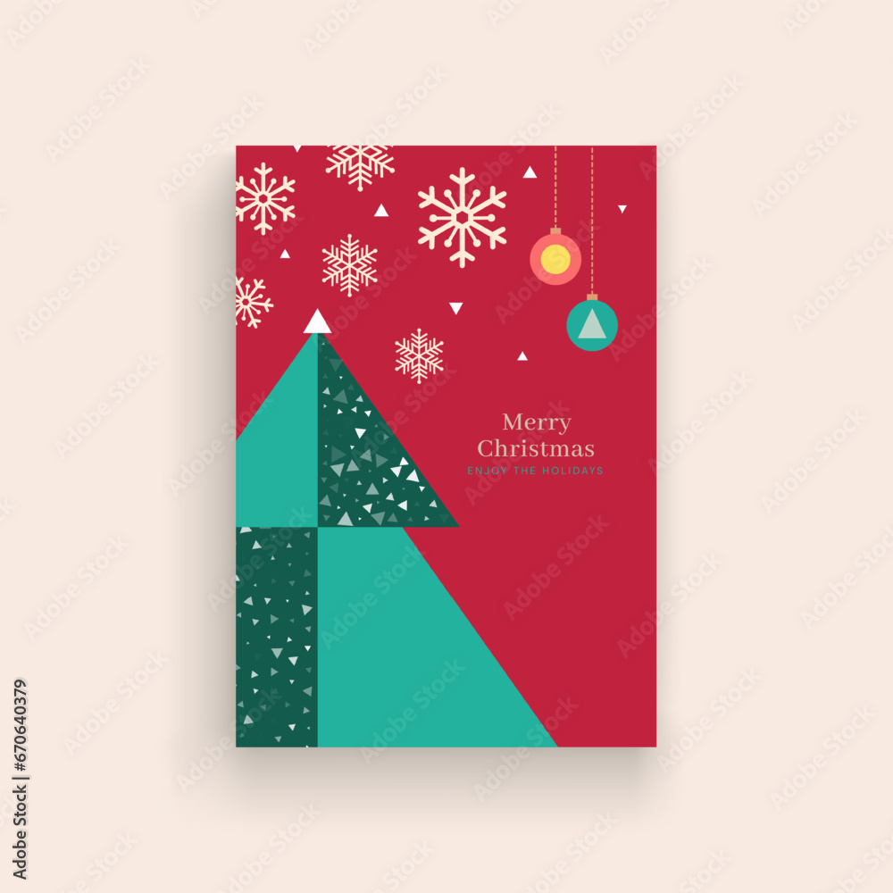 merry Christmas and Happy New Year greeting card, vector illustration.