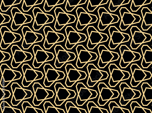 The geometric pattern with lines. Seamless vector background. Gold and black texture. Graphic modern pattern. Simple lattice graphic design