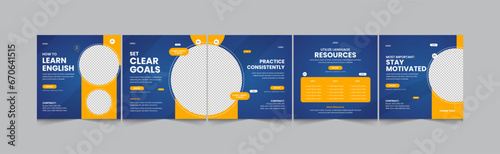Instagram carousel template for e-learning. Set of editable social media instagram carousel post for education, ielts and academy.
