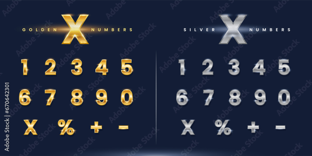 The Golden and silver Numbers - obrazy, fototapety, plakaty 
