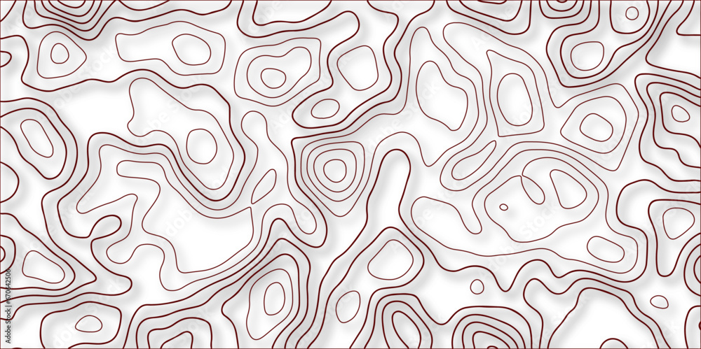 3D Contour map background. Vector geography scheme and terrain. Topography grid map. Red wave paper curved reliefs abstract background, Abstract topographic contours mountain relief topographic map