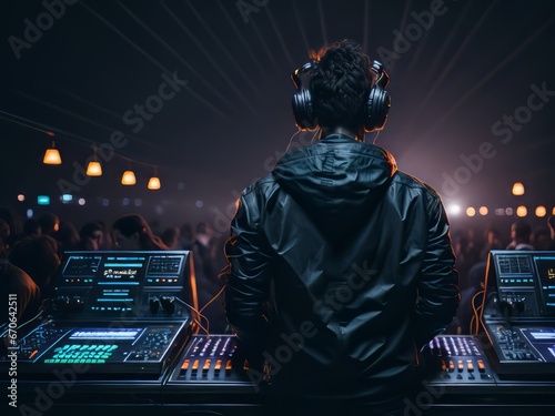 DJ toca en el club nocturno de la discoteca photo