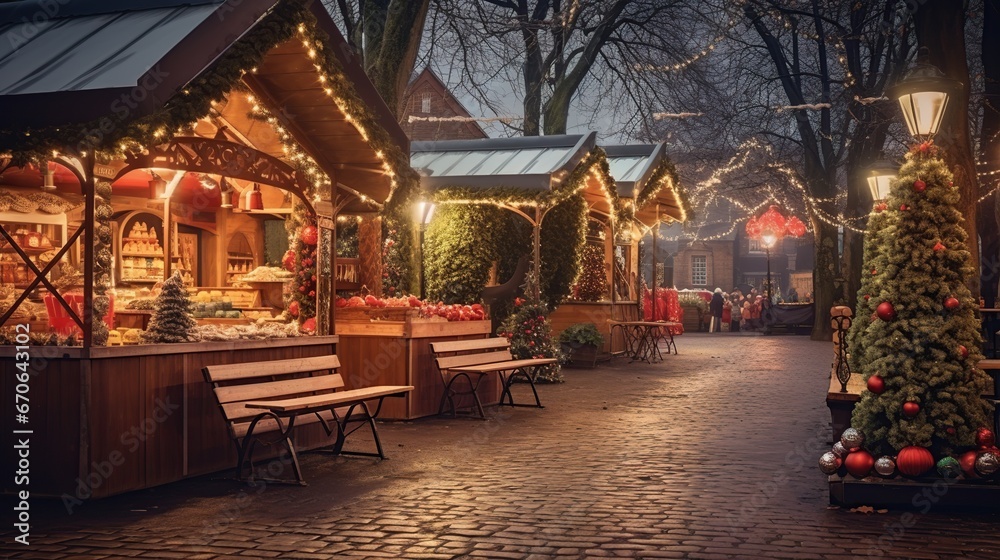 Weihnachtliche Hütten und Verkaufsstände des Stuttgarter Weihnachtsmarkt