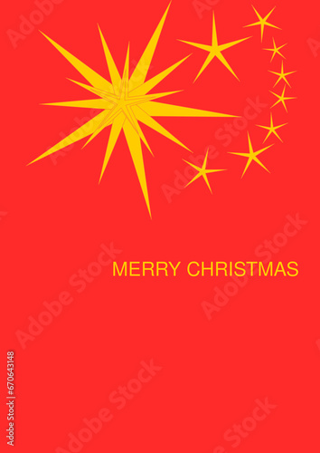 Merry Christmas with many yellow colour star with red background. Christmas poste card 