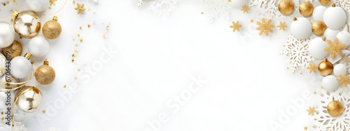 White Christmas Background with copy space, decorated Christmas card backdrop with jingle bells and space for text photo