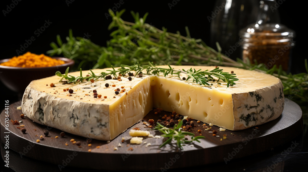 Cheese on wooden table.
