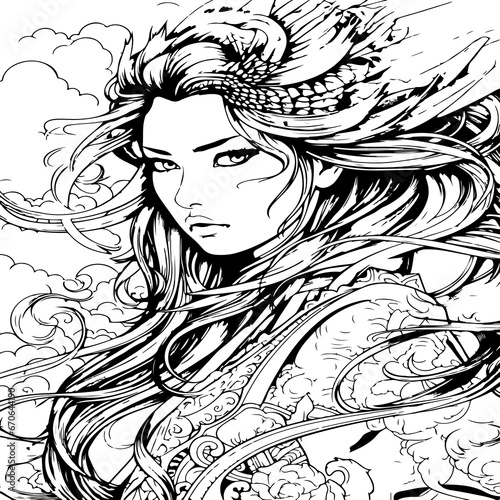 Samurai Princess adult coloring page