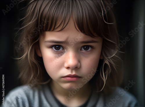 Dark cinematic portrait of sad child K photo