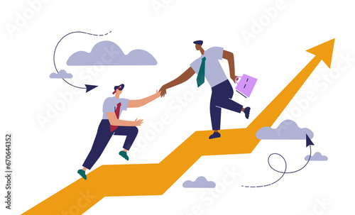 Goal-focused, increase motivation, way to achieve the goal, support and teamwork, help in overcoming obstacles. Vector illustration.