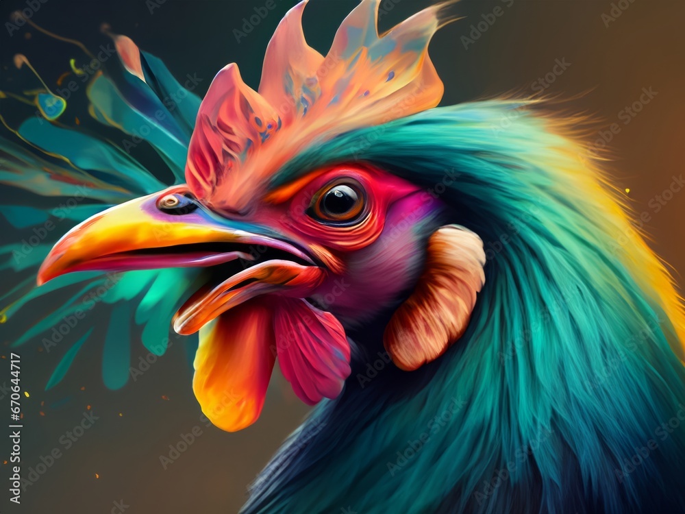 colorful rooster, digital art