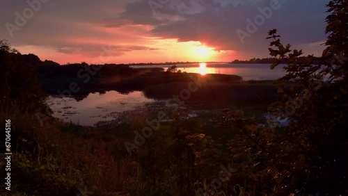 beautiful, orange-yellow, sunset, lake, tall, grass, silhouette, background, yellow-orange, horizon, natural, reeds, dusk, landscape, orange, nature, evening, light, blue, sunlight, sky, summer, sun, 