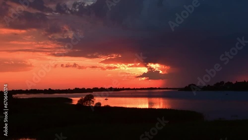 beautiful, orange-yellow, sunset, lake, tall, grass, silhouette, background, yellow-orange, horizon, natural, reeds, dusk, landscape, orange, nature, evening, light, blue, sunlight, sky, summer, sun, 