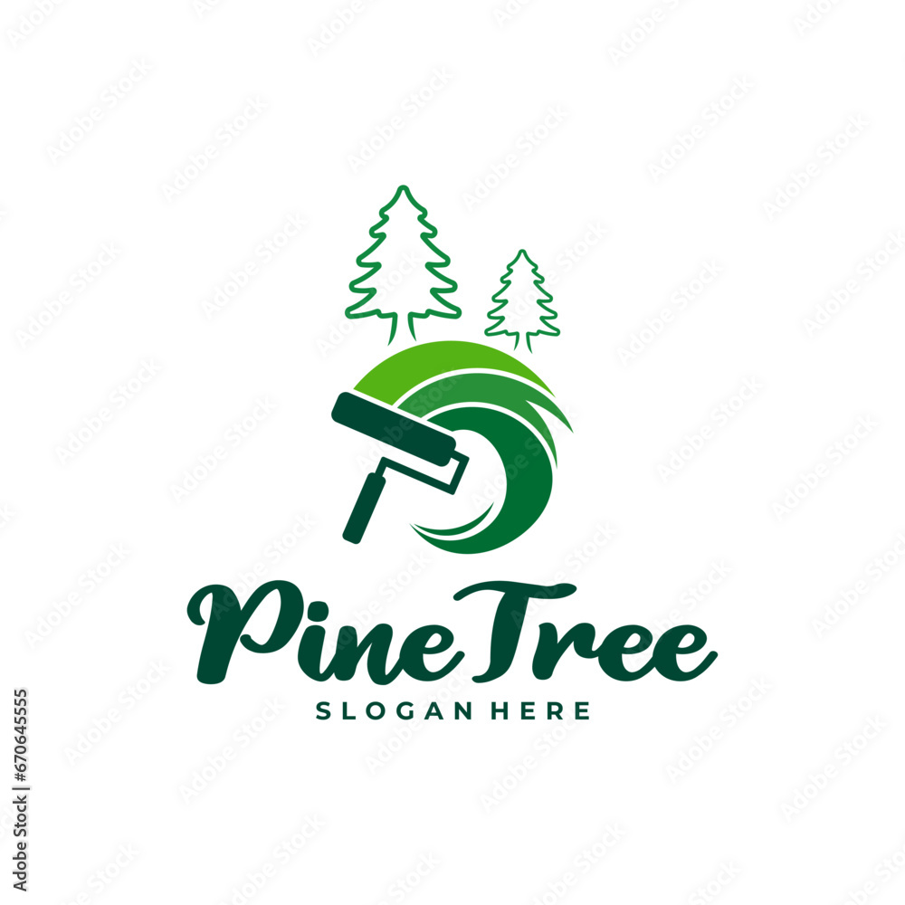 Pine Tree with Paint logo design vector. Creative Pine Tree logo concepts template Pine Tree with Paint logo design vector. Creative Pine Tree logo concepts template