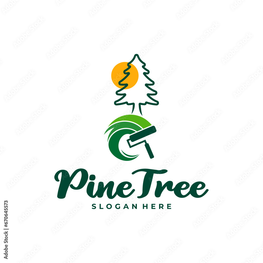 Pine Tree with Paint logo design vector. Creative Pine Tree logo concepts template