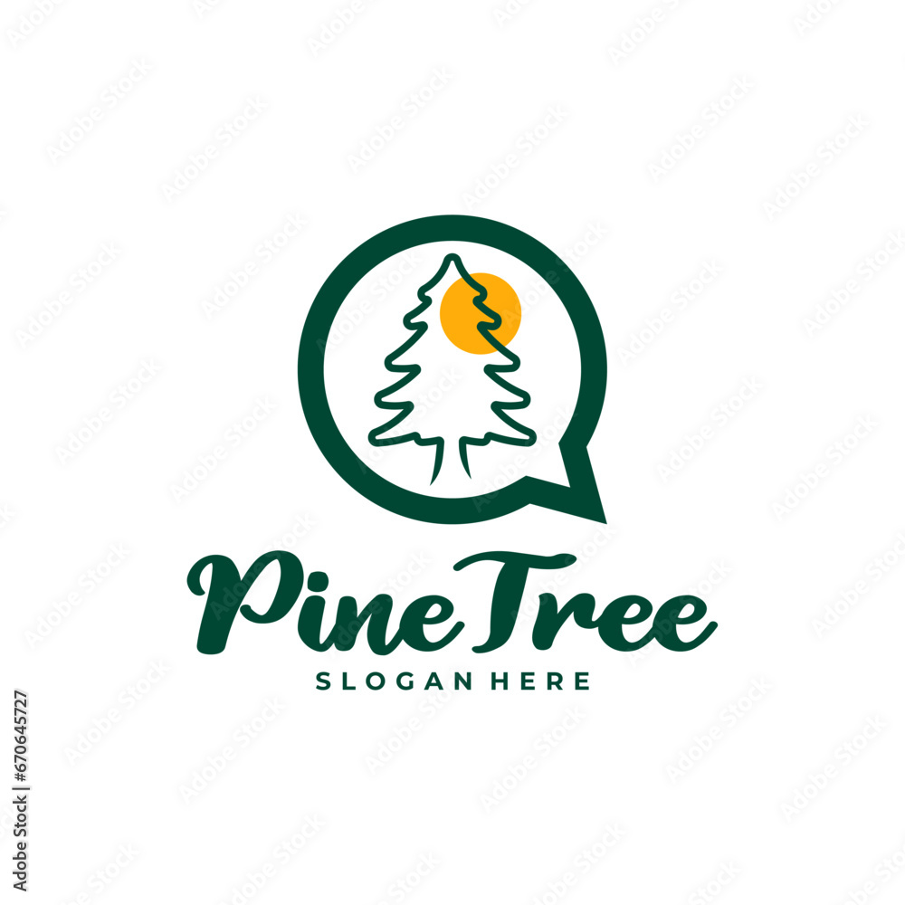 Pine Tree with Chat logo design vector. Creative Pine Tree logo concepts template Pine Tree with Chat logo design vector. Creative Pine Tree logo concepts template
