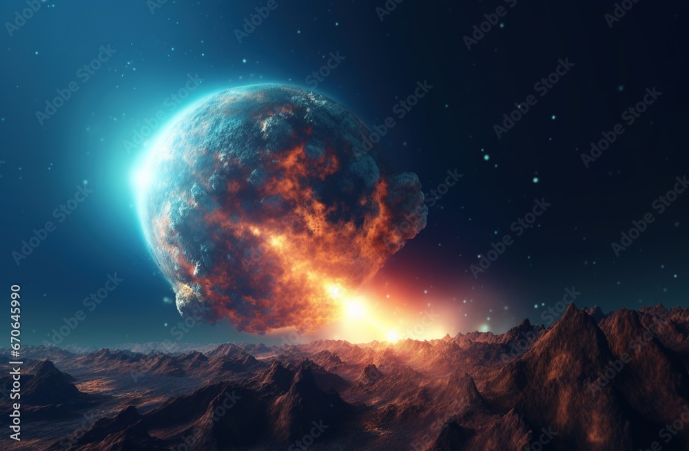 Exploding planet in space