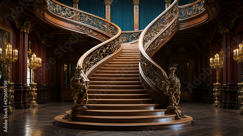 A grand spiral staircase mockup in a historic museum