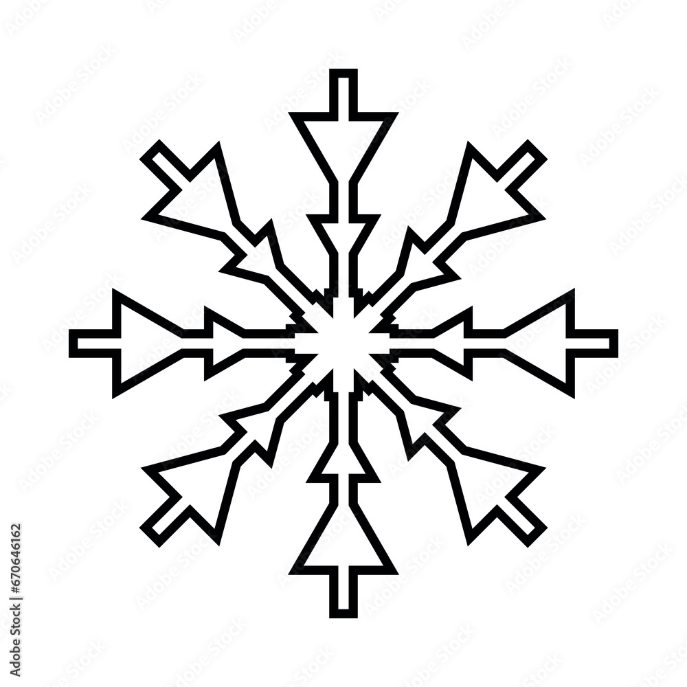 Feather snowflake outline icon isolated on white background. Decorative element for Christmas and New Year design. Vector graphics
