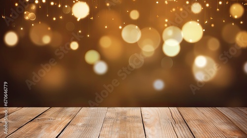 Empty wooden table top for product display with Christmas theme