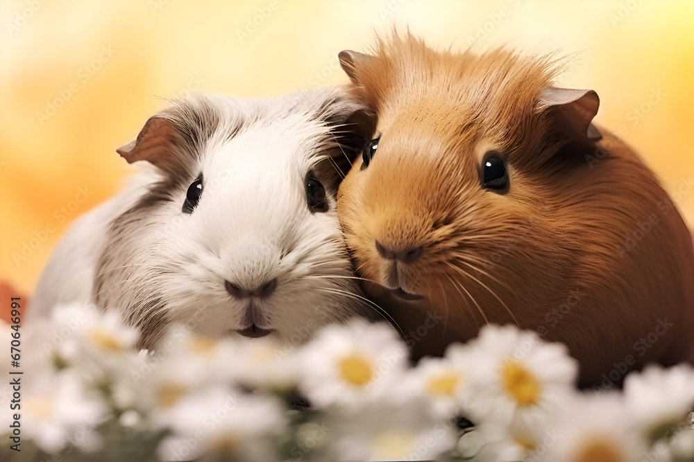 Guinea pigs. Two lovely confused guinea pigs on light background with