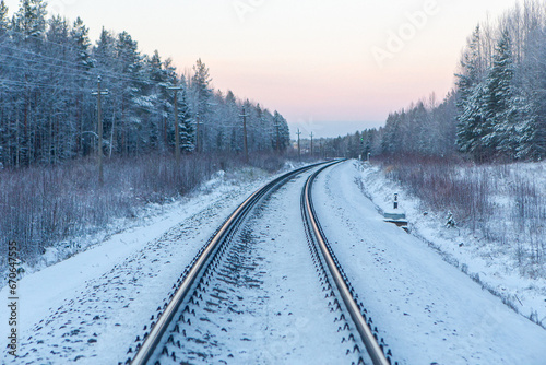 Snowy Frozen Railroad in a Winter Dusk © Northern life