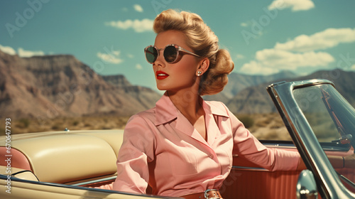 A 1950's movie starlet in car