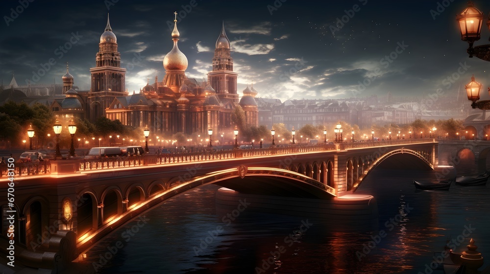 Naklejka premium amazing photography of a luxury bridge at the river