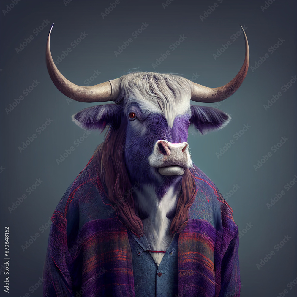 A Bull wearing clothes like a Boss NFT Art by Generative AI A Bull wearing clothes like a Boss NFT Art by Generative AI