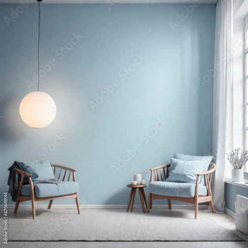 pleasant Scandinavian blue corner interior with wall background 3d render