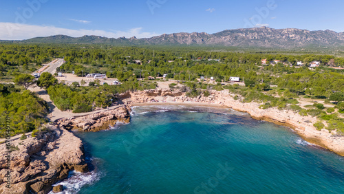 Aerial drone photo of the coastline and the mediteranean sea in Spain