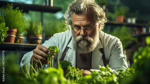 A scientist agronomist selects and grows new plants. Illustration for cover, postcard, postcard, interior design, banner, poster, brochure or presentation.