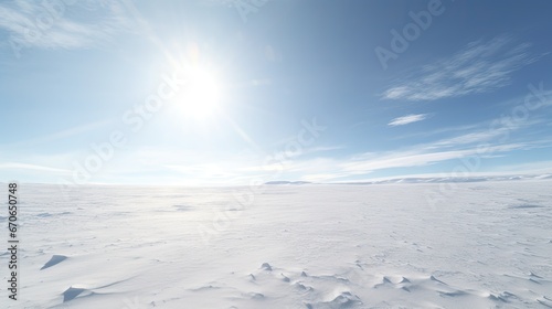 Snowy desert terrain on a sunny day. Illustration for cover, card, postcard, interior design, brochure or presentation. photo