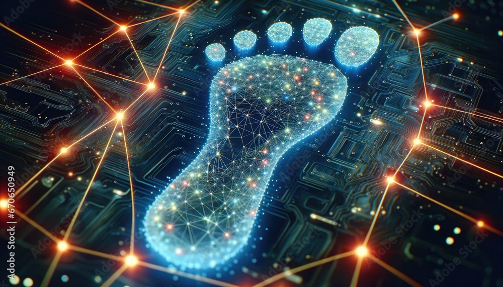 Footprint Visualization Digital Footprint Concept, Circuit Board Foot Shape, Online Data Trace ...