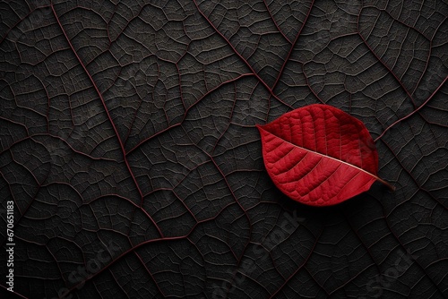 Background with strukture of leaf, one red color photo