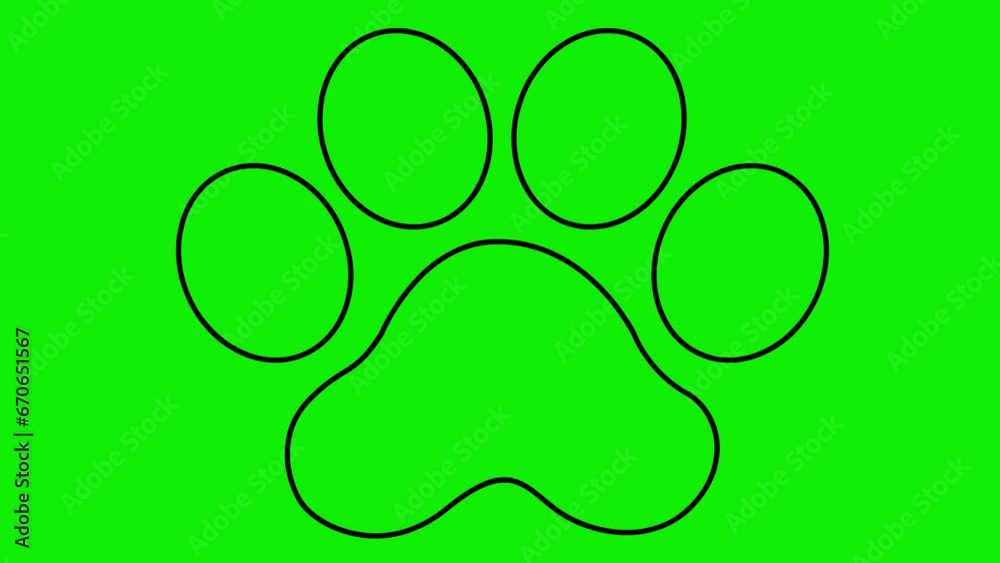 Animated linear cat black footprint. A cat's paw print appears. Looped video. Vector illustration isolated on green background Animated linear cat black footprint. A cat's paw print appears. Looped video. Vector illustration isolated on green background