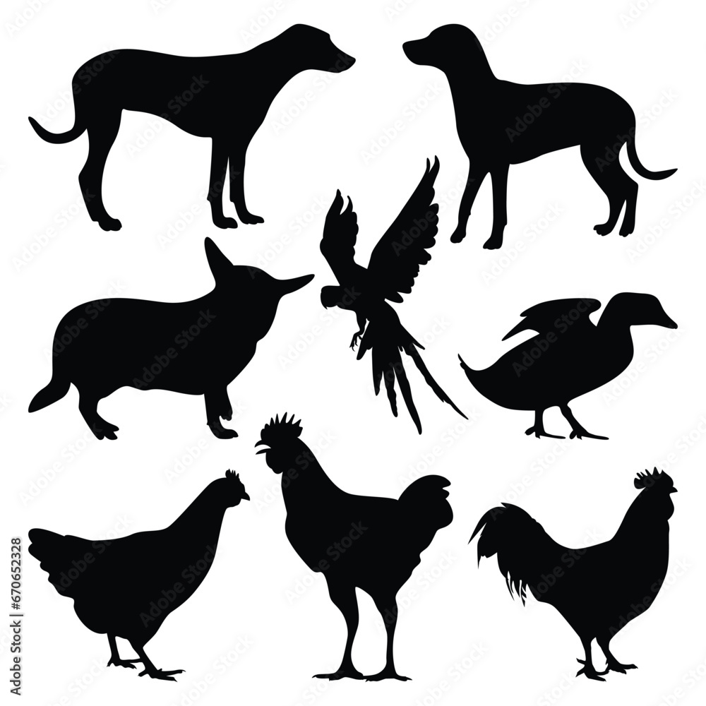 Forest wild animals silhouettes vector illustration