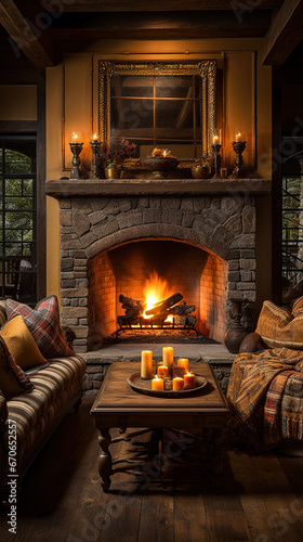 Rustic Elegance: Cozy Room with a Fireplace