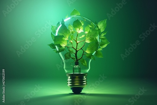 Environment Sustainability: Light Bulb with Green Elements. Concept of renewable energy