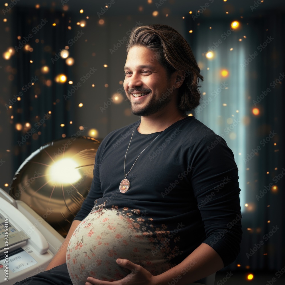 Naklejka premium Pregnant man , expectant father: celebrating diversity in parenthood with the concept of a pregnant man challenging gender norms and expanding the definition of family