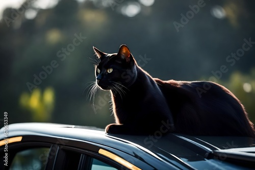 black cat on the car