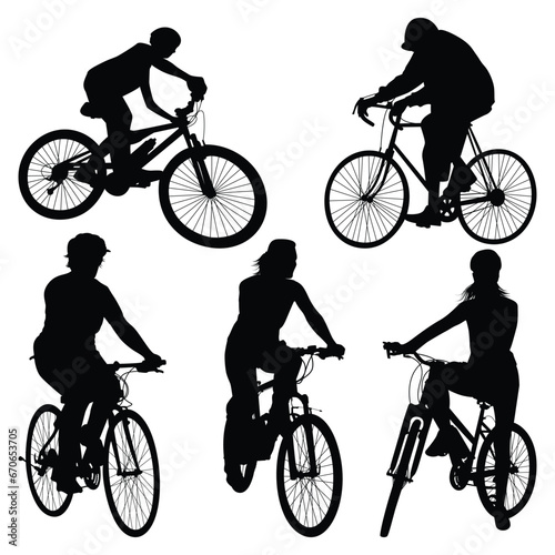 Vector bicyclist or cycling silhouettes vector illustration