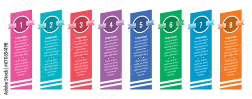 eight steps infographic template. colorful ribbons informational template with ribbon. infographic template for business, web, internet, magazine, annual report