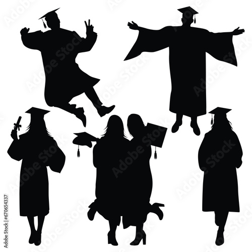 Graduate Celebrating Graduation Silhouettes Vector illustration
