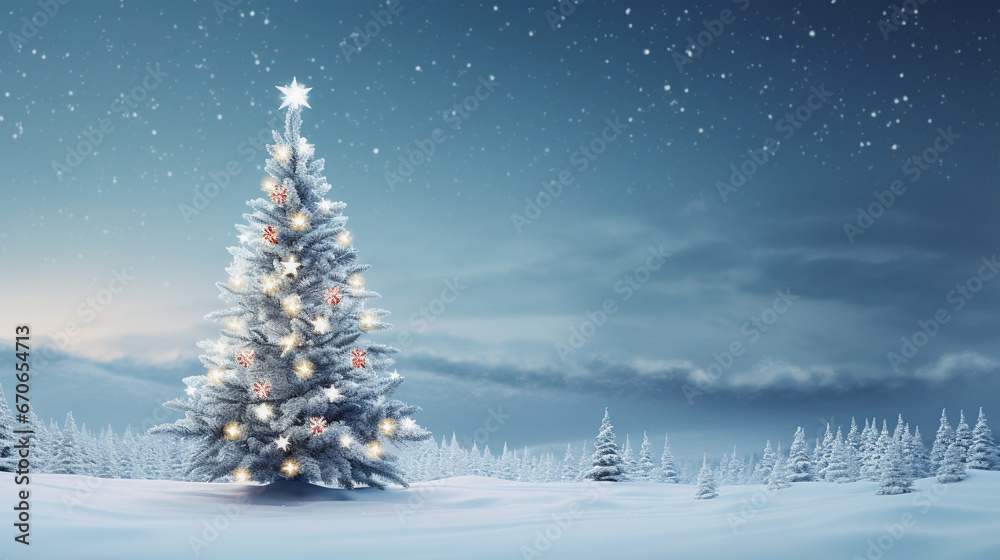Enchanting Winter Wonderland: Christmas Tree in Snow