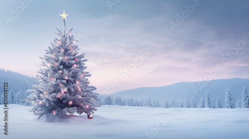 Winter's Beauty: Snowy Landscape with Illuminated Christmas Tree © Martin Studio