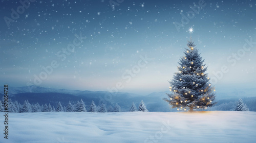 Holiday Magic: Isolated Christmas Tree in Snowy Landscape